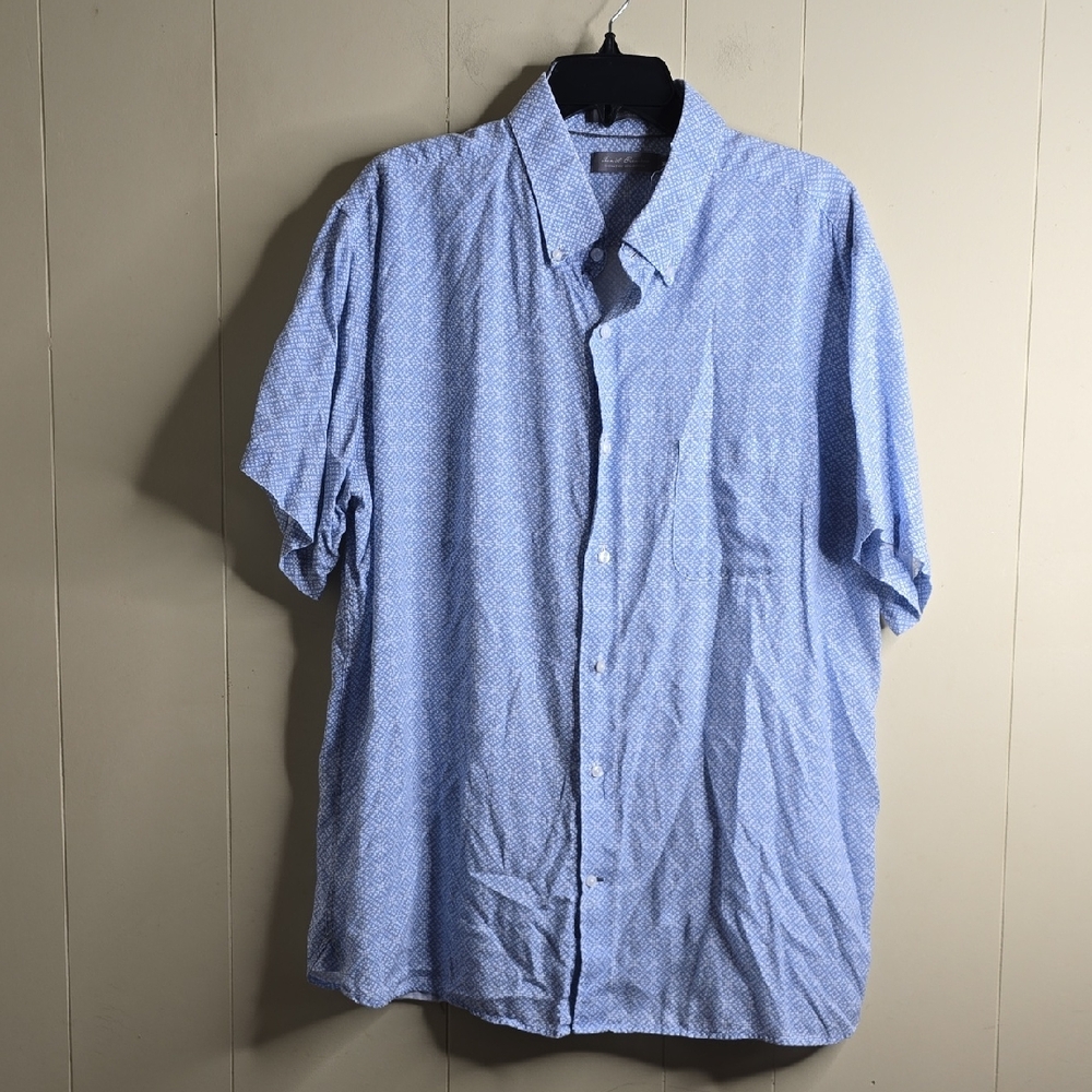 Men's Daniel Cremieux Short Sleeve Button Down  Blue Patterned Shirt Xl